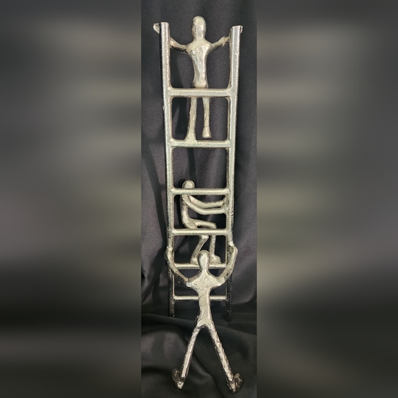 Plutus Modern Metal ‎ Silver Sculpture Statue Three People 2 Available